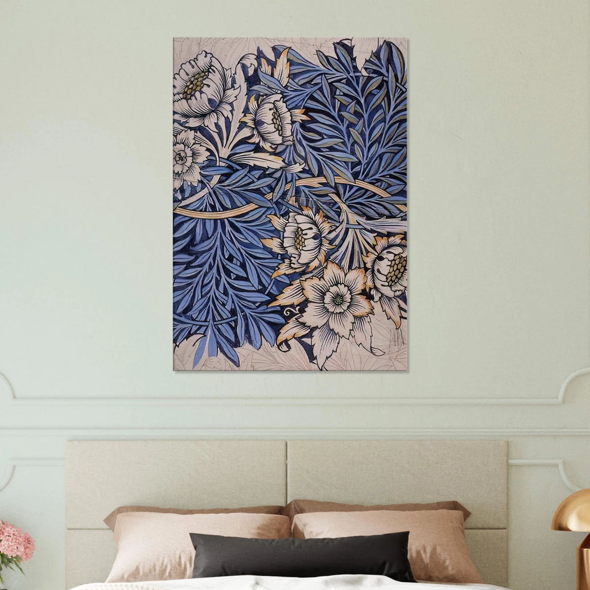 DESIGN FOR TULIP AND WILLOW INDIGO DISCHARGE WOOD BLOCK PRINTED FABRIC 1873 Canvas | William Morris Canvas | William Morris Print