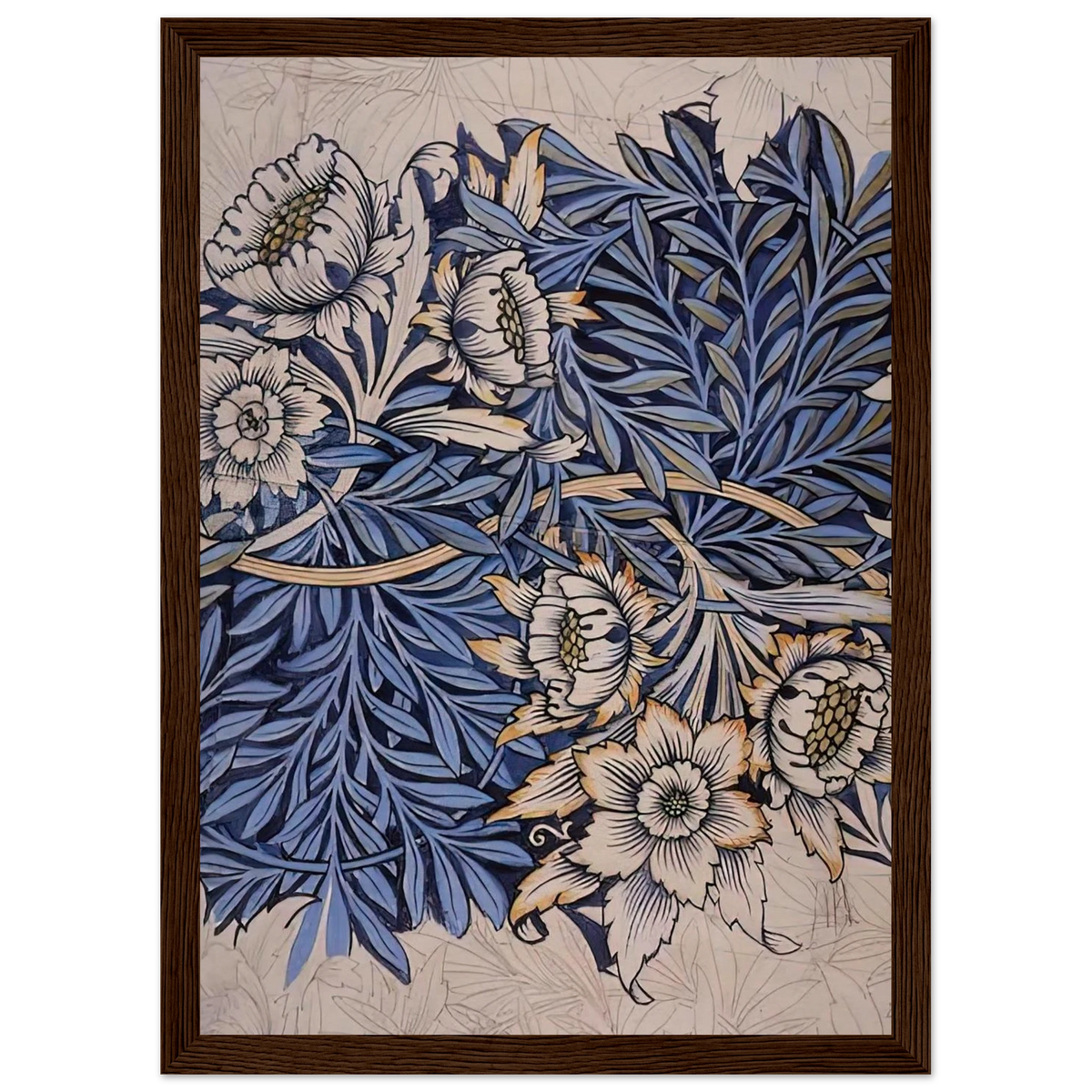 DESIGN FOR TULIP AND WILLOW INDIGO DISCHARGE WOOD BLOCK PRINTED FABRIC 1873 Framed Poster | William Morris Framed Prints Wall Art | William Morris Print