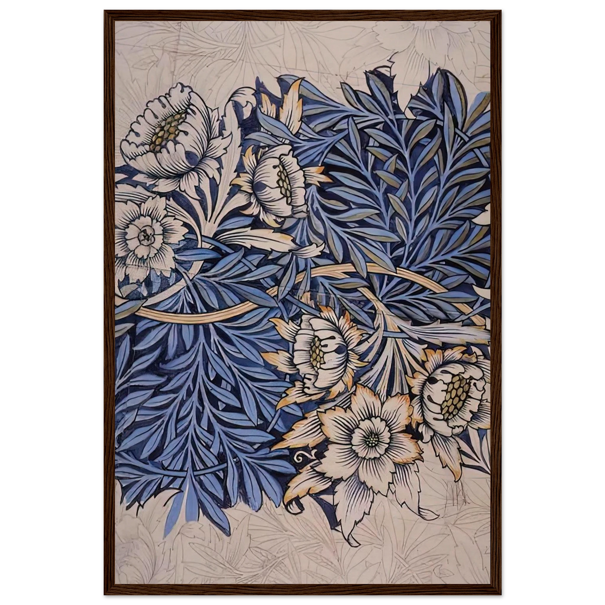 DESIGN FOR TULIP AND WILLOW INDIGO DISCHARGE WOOD BLOCK PRINTED FABRIC 1873 Framed Poster | William Morris Framed Prints Wall Art | William Morris Print
