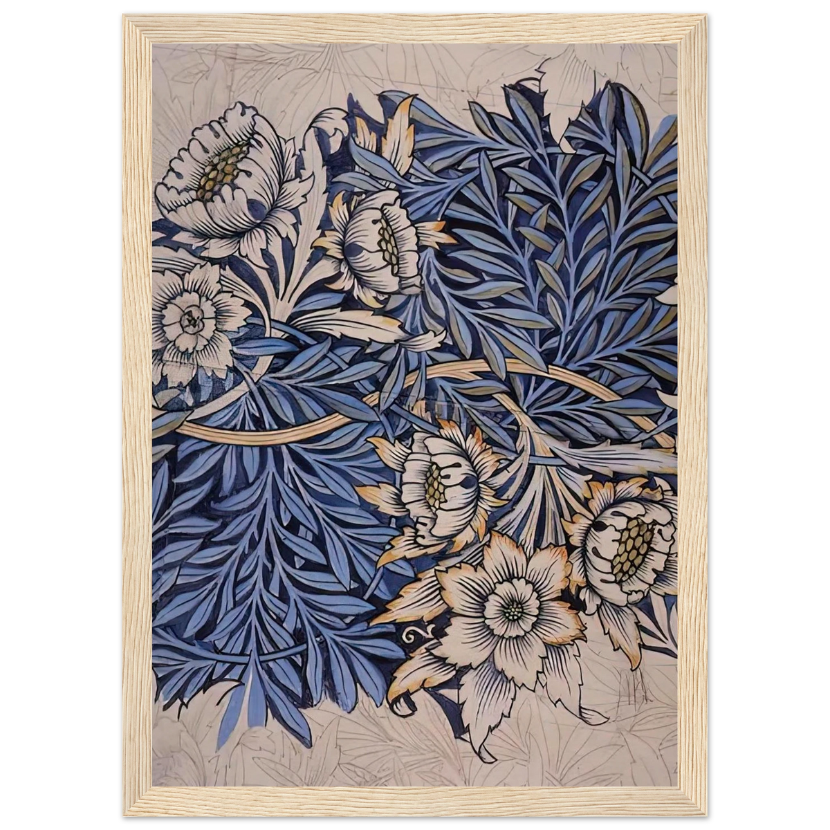 DESIGN FOR TULIP AND WILLOW INDIGO DISCHARGE WOOD BLOCK PRINTED FABRIC 1873 Framed Poster | William Morris Framed Prints Wall Art | William Morris Print