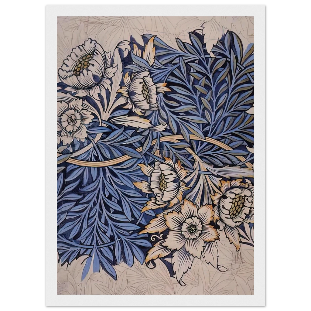 DESIGN FOR TULIP AND WILLOW INDIGO DISCHARGE WOOD BLOCK PRINTED FABRIC 1873 Framed Poster | William Morris Framed Prints Wall Art | William Morris Print