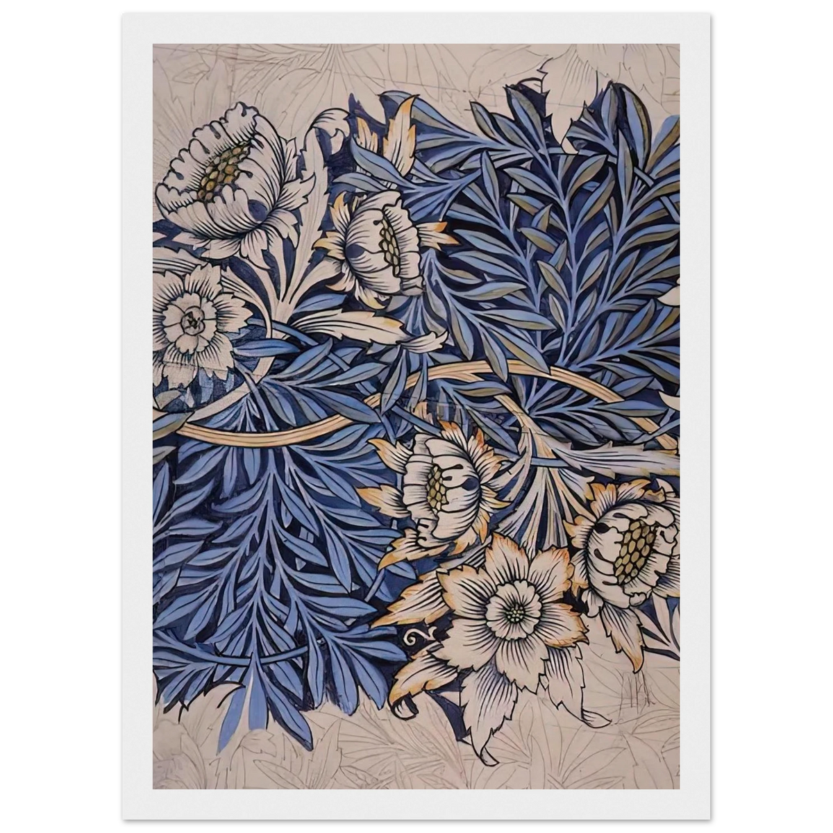 DESIGN FOR TULIP AND WILLOW INDIGO DISCHARGE WOOD BLOCK PRINTED FABRIC 1873 Framed Poster | William Morris Framed Prints Wall Art | William Morris Print