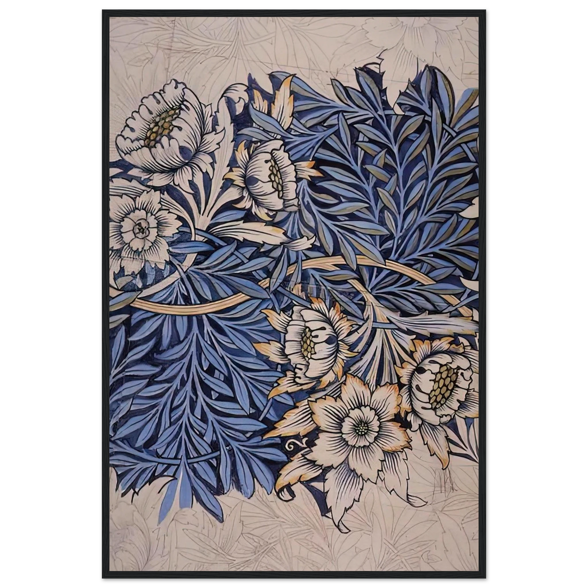 DESIGN FOR TULIP AND WILLOW INDIGO DISCHARGE WOOD BLOCK PRINTED FABRIC 1873 Framed Poster | William Morris Framed Prints Wall Art | William Morris Print