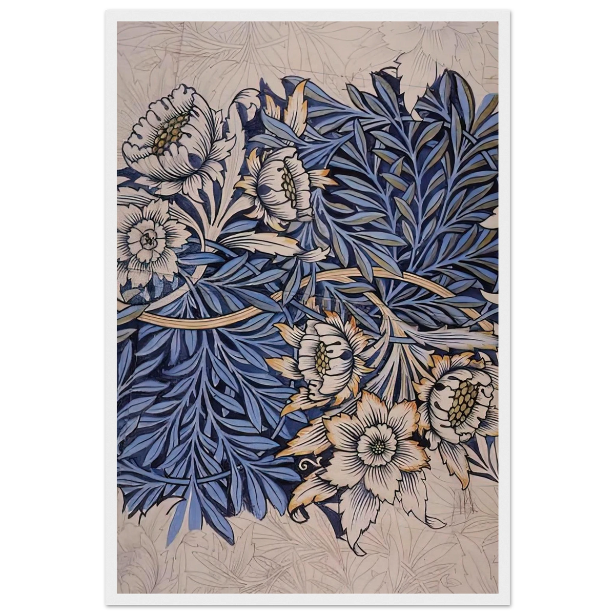 DESIGN FOR TULIP AND WILLOW INDIGO DISCHARGE WOOD BLOCK PRINTED FABRIC 1873 Framed Poster | William Morris Framed Prints Wall Art | William Morris Print