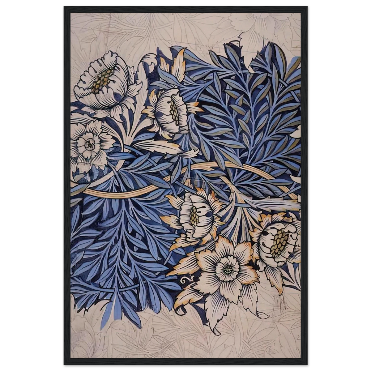 DESIGN FOR TULIP AND WILLOW INDIGO DISCHARGE WOOD BLOCK PRINTED FABRIC 1873 Framed Poster | William Morris Framed Prints Wall Art | William Morris Print