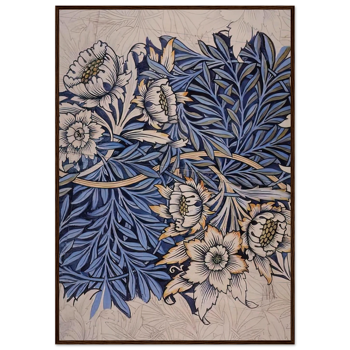 DESIGN FOR TULIP AND WILLOW INDIGO DISCHARGE WOOD BLOCK PRINTED FABRIC 1873 Framed Poster | William Morris Framed Prints Wall Art | William Morris Print