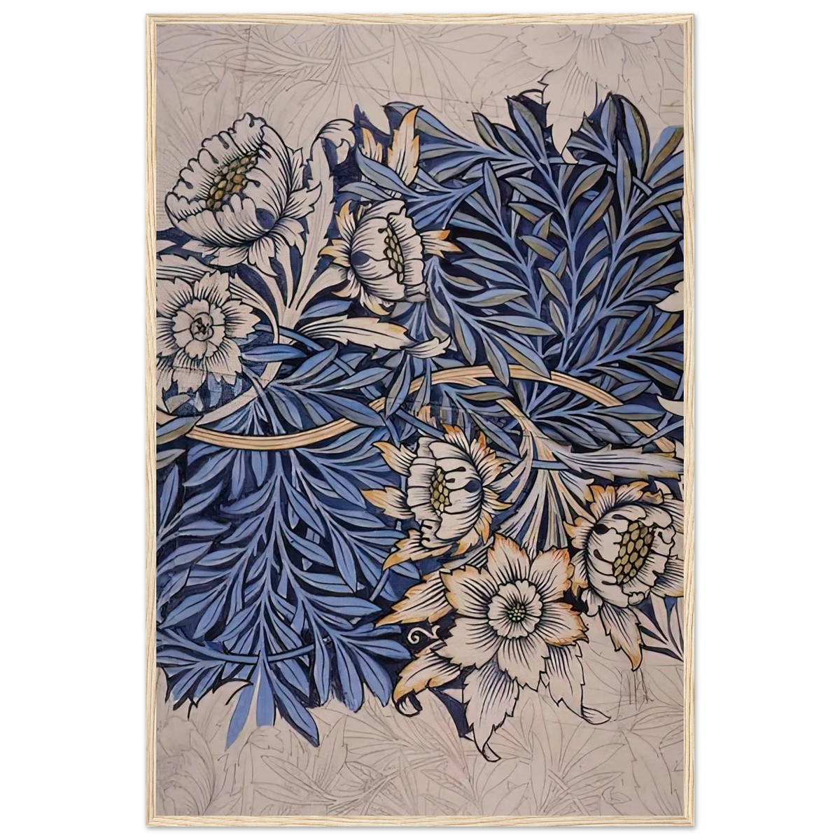 DESIGN FOR TULIP AND WILLOW INDIGO DISCHARGE WOOD BLOCK PRINTED FABRIC 1873 Framed Poster | William Morris Framed Prints Wall Art | William Morris Print