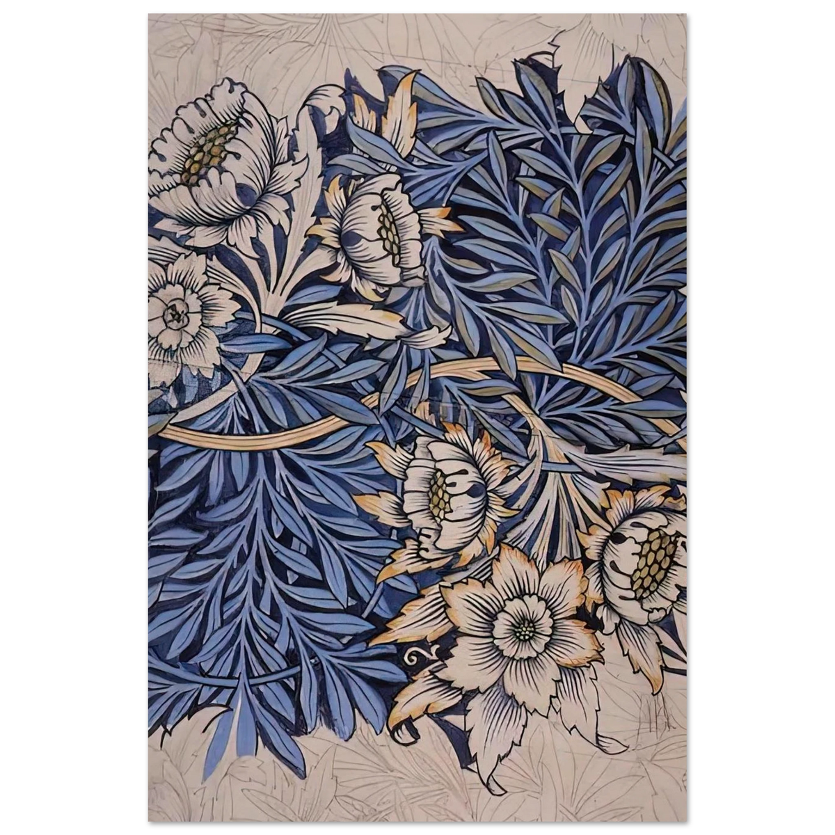 DESIGN FOR TULIP AND WILLOW INDIGO DISCHARGE WOOD BLOCK PRINTED FABRIC 1873 Poster | William Morris Poster | William Morris Print