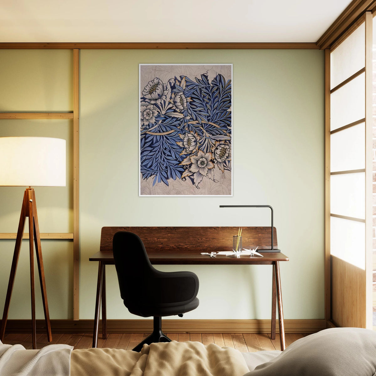DESIGN FOR TULIP AND WILLOW INDIGO DISCHARGE WOOD BLOCK PRINTED FABRIC 1873 Framed Poster | William Morris Framed Prints Wall Art | William Morris Print