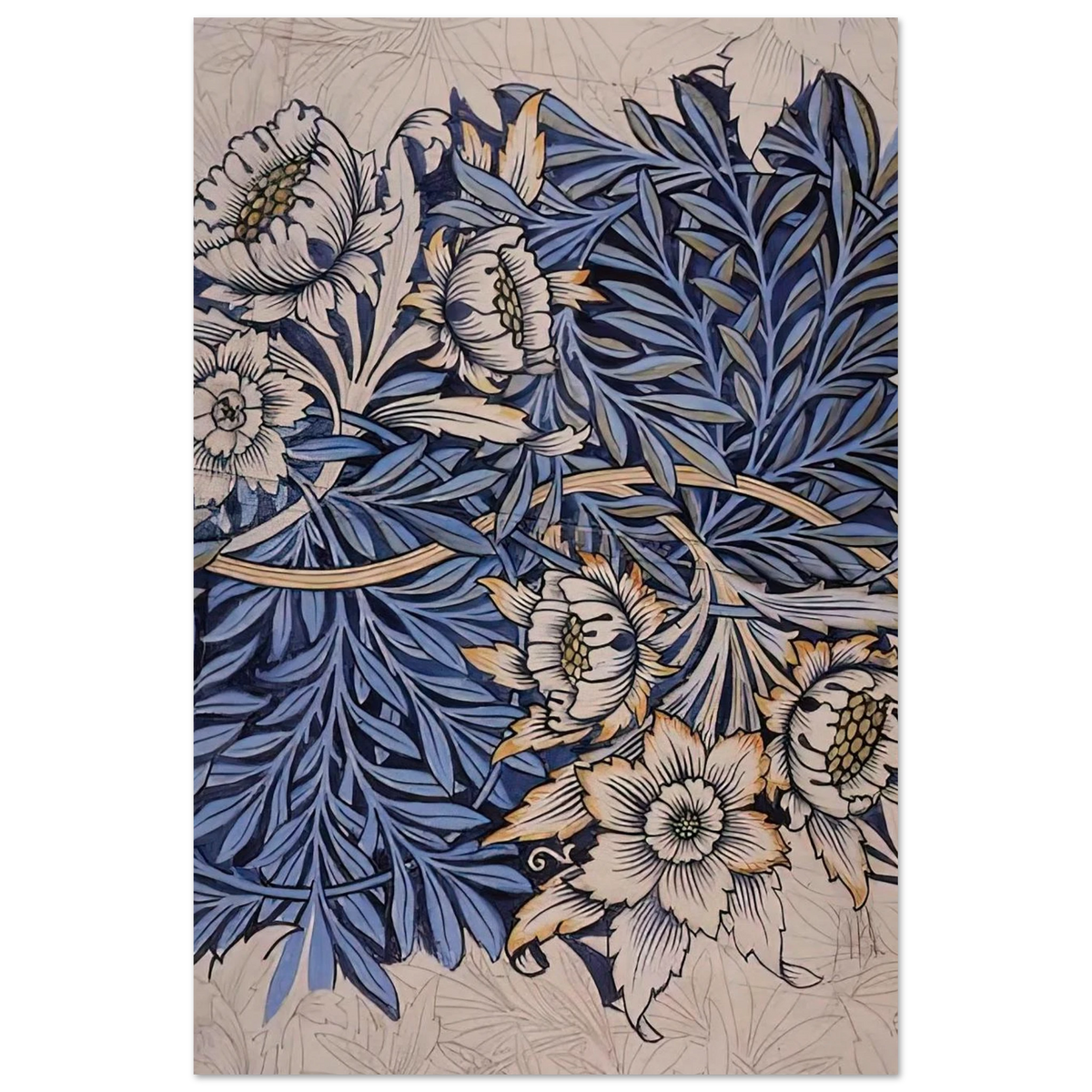 DESIGN FOR TULIP AND WILLOW INDIGO DISCHARGE WOOD BLOCK PRINTED FABRIC 1873 Poster | William Morris Poster | William Morris Print
