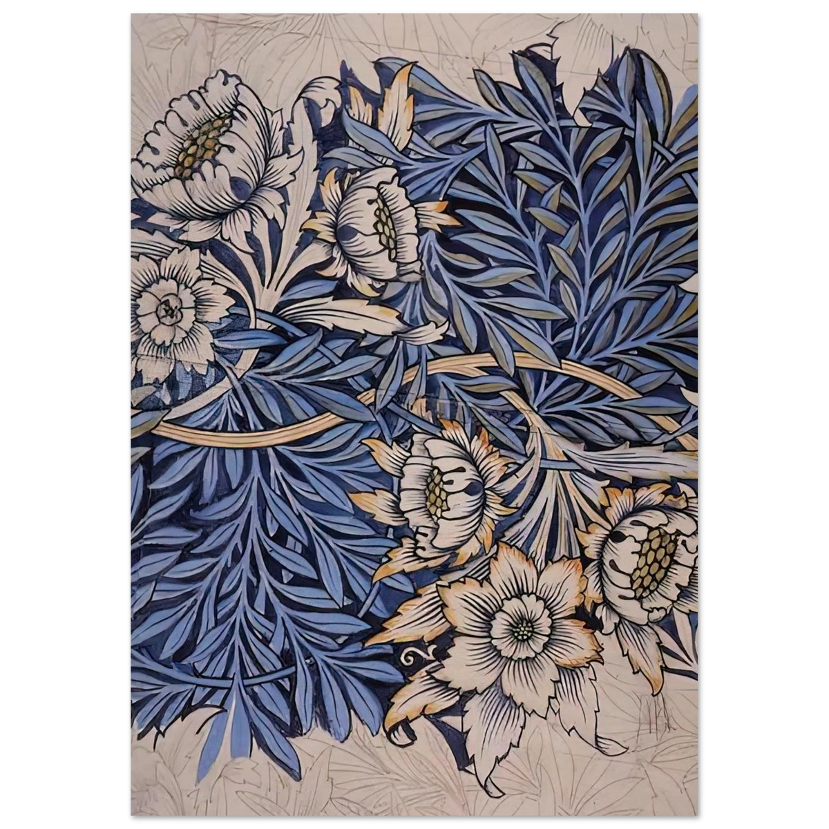 DESIGN FOR TULIP AND WILLOW INDIGO DISCHARGE WOOD BLOCK PRINTED FABRIC 1873 Poster | William Morris Poster | William Morris Print