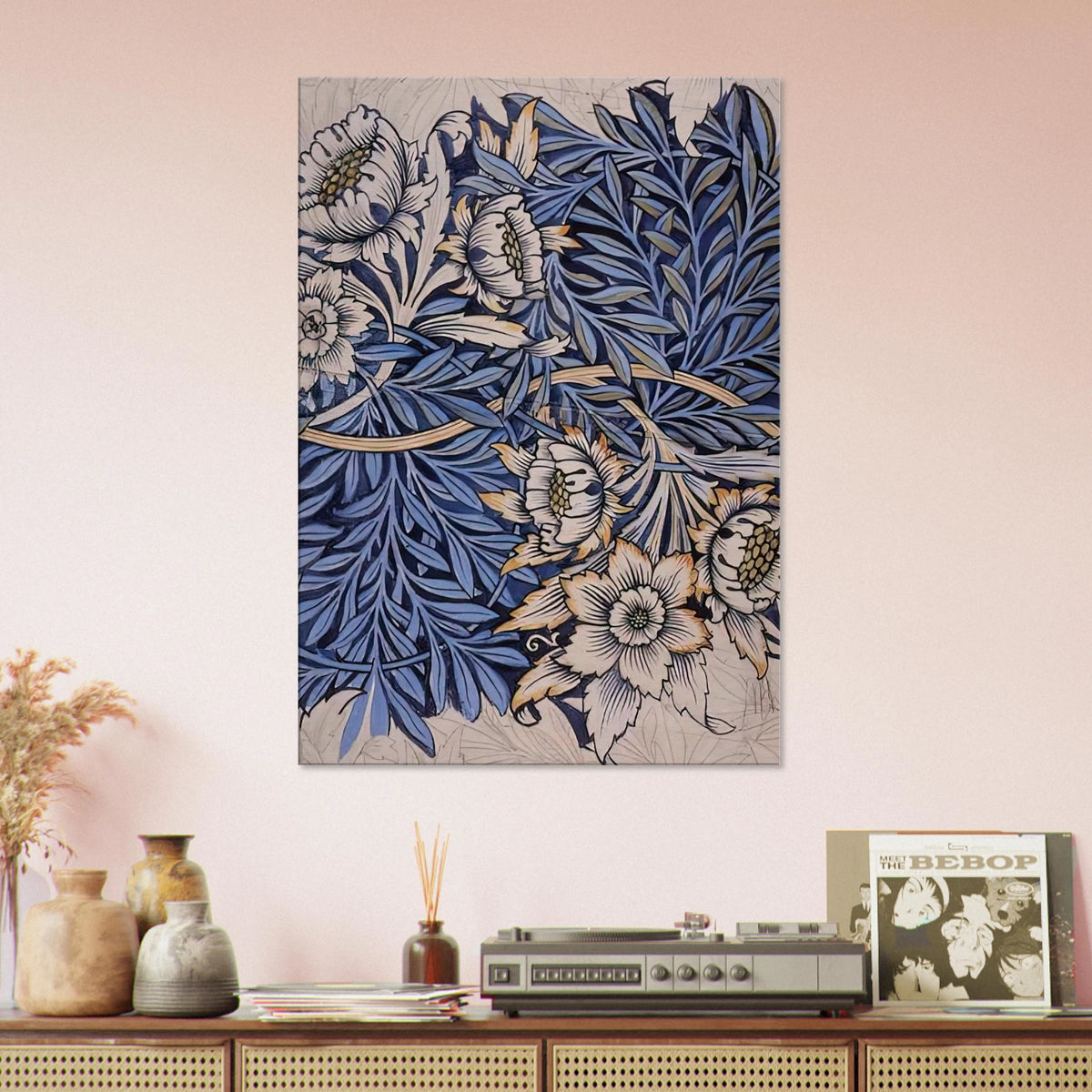 DESIGN FOR TULIP AND WILLOW INDIGO DISCHARGE WOOD BLOCK PRINTED FABRIC 1873 Canvas | William Morris Canvas | William Morris Print